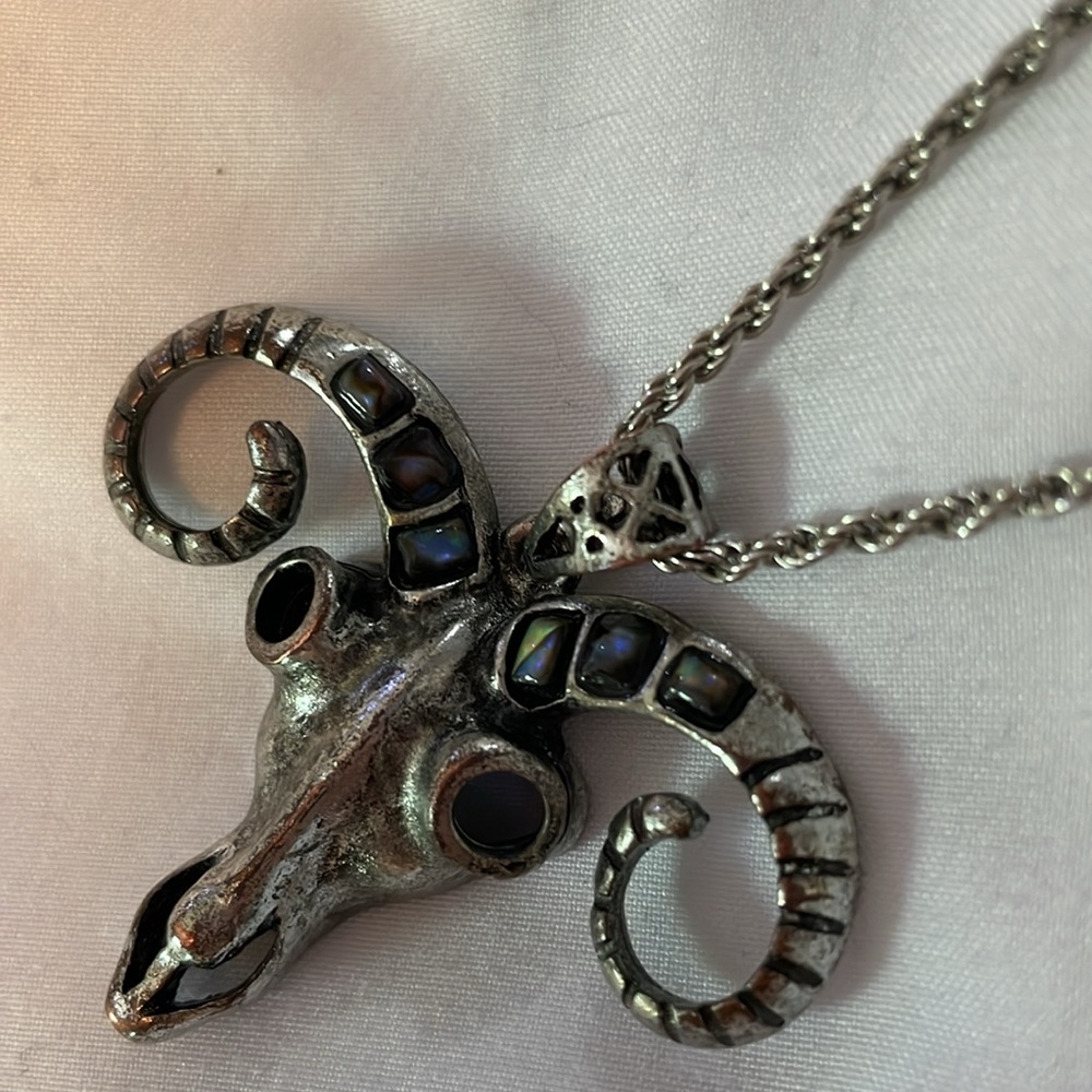 Vintage Silver Rams Head Skull Necklace